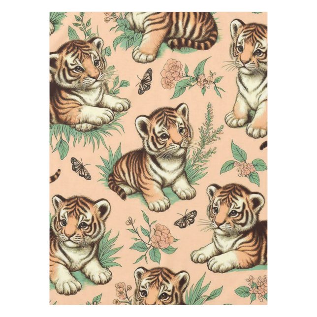 Cute Vintage Baby Tiger Pattern Tablecloth (Front)