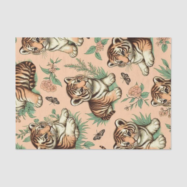 Cute Vintage Baby Tiger Pattern Tissue Paper (Front)