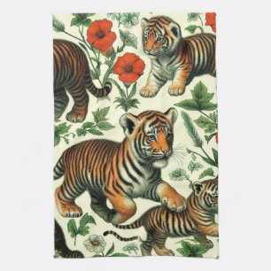 Cute Vintage Baby Tiger Seamless Tea Towel