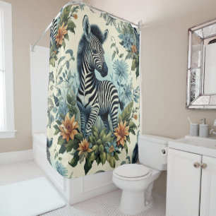 Cute Vintage Baby Zebra Watercolor Shower Curtain