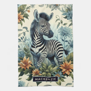 Cute Vintage Baby Zebra Watercolor Tea Towel