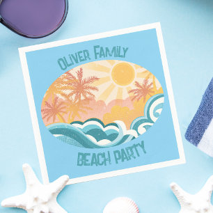 Cute Vintage Beach Waves Sunshine Blue Surf Party Napkin