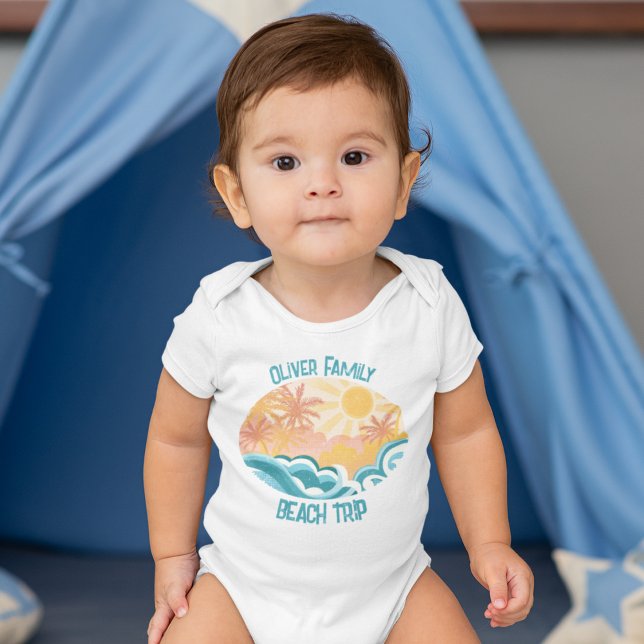 Cute Vintage Beach Waves Sunshine Vacation Baby Bodysuit (Creator Uploaded)