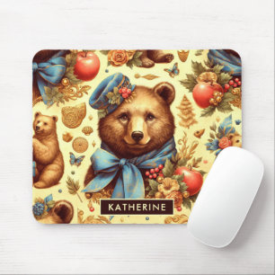 Cute Vintage Bear Watercolor Mouse Pad