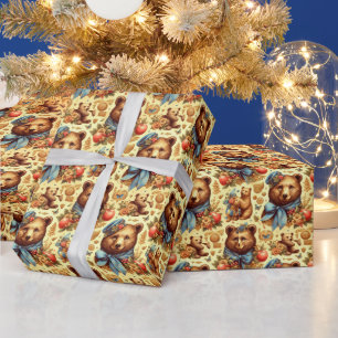 Cute Vintage Bear Watercolor Wrapping Paper