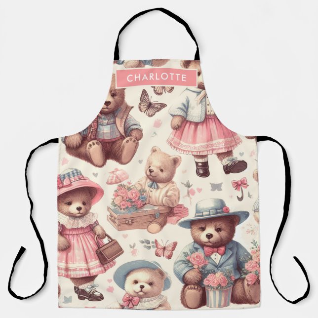 Cute Vintage Bears Seamless Apron (Front)