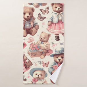 Cute Vintage Bears Seamless Bath Towel