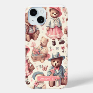 Cute Vintage Bears Seamless iPhone 15 Case