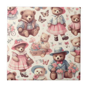 Cute Vintage Bears Seamless Ceramic Tile