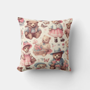Cute Vintage Bears Seamless Cushion