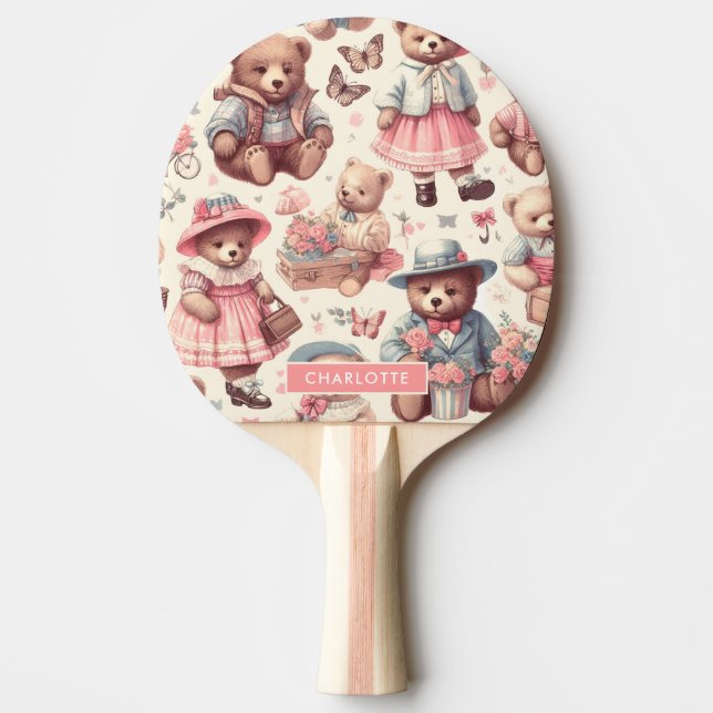 Cute Vintage Bears Seamless Ping Pong Paddle (Front)