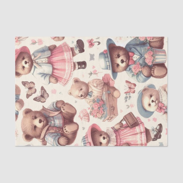 Cute Vintage Bears Seamless Tissue Paper (Front)