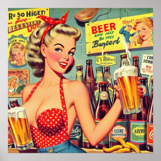 Cute Vintage Beer Pin up Poster (Front)