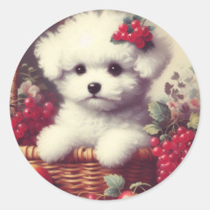 Cute Vintage Bichon Frisé Painting Classic Round Sticker
