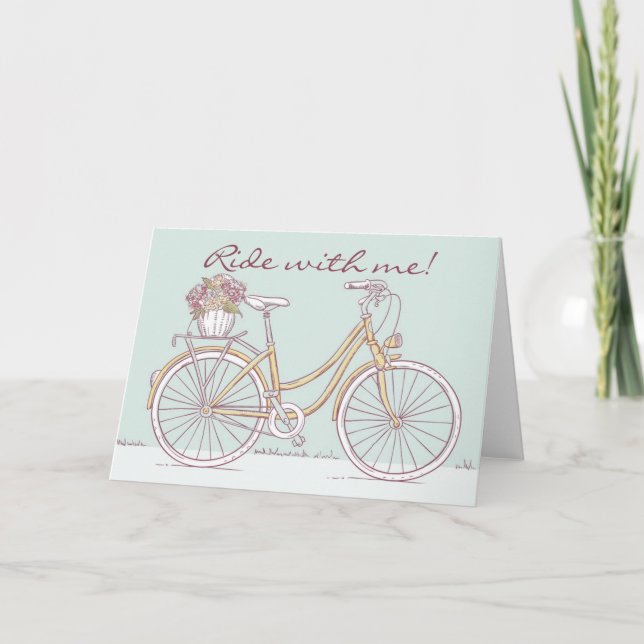 Cute Vintage Bicycle Flower Basket Greeting Card (Front)