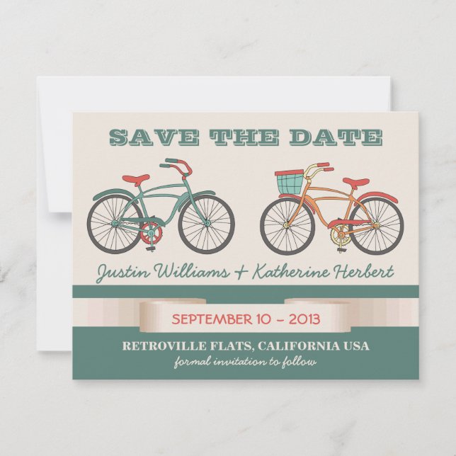 Cute Vintage Bicycles Retro Style Save the Date (Front)