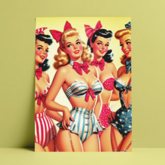 Cute Vintage Bikini Pin-ups Postcard