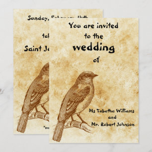 Cute Vintage Bird Design Wedding Invitation