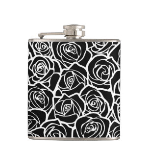 Cute Vintage black and white roses Hip Flask