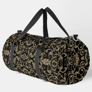 Cute vintage black brown floral pattern duffle bag
