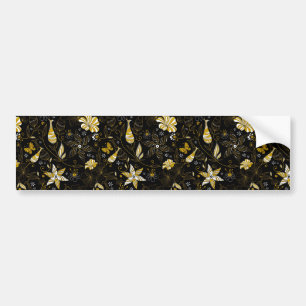 Cute vintage black golden floral background bumper sticker