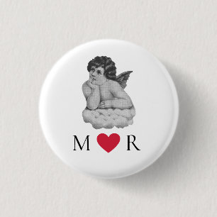 Cute Vintage Black White Cherub Angel Partner 3 Cm Round Badge