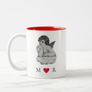 Cute Vintage Black White Cherub Angel Partner Two-Tone Coffee Mug