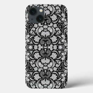 Cute vintage black white paisley patterns iPhone 13 case