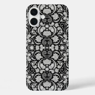 Cute vintage black white paisley patterns iPhone 16 plus case