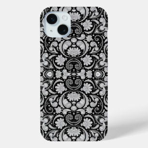 Cute vintage black white paisley patterns iPhone 15 mini case