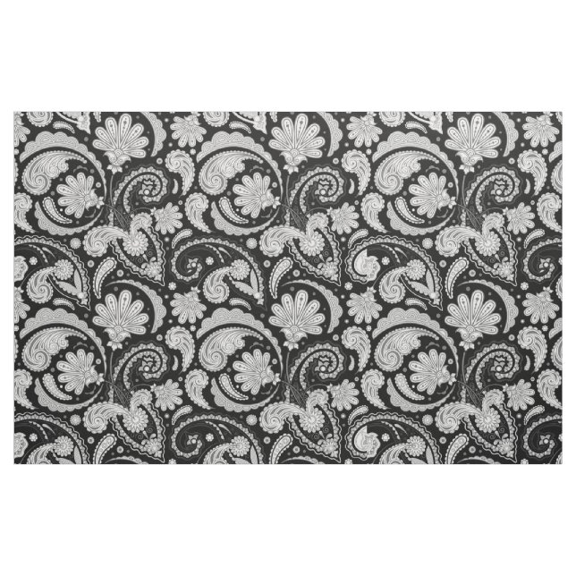 Cute vintage black white paisley patterns fabric (Fat Quarter)
