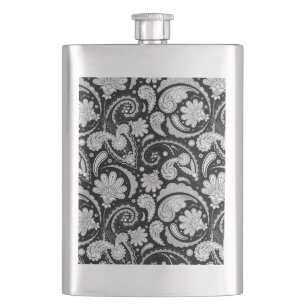 Cute vintage black white paisley patterns hip flask
