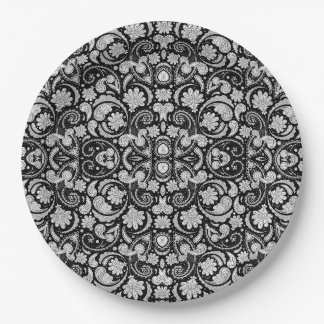 Cute vintage black white paisley patterns paper plate