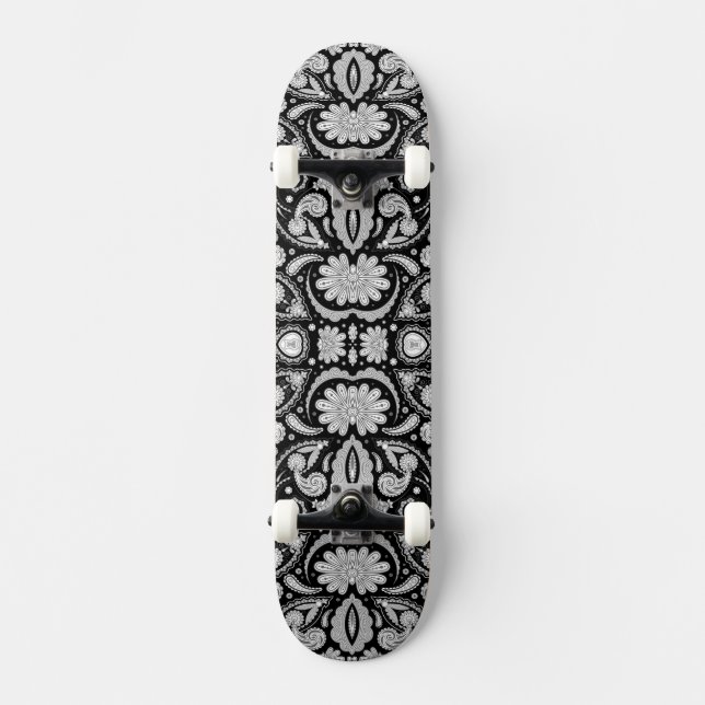 Cute vintage black white paisley patterns skateboard (Front)