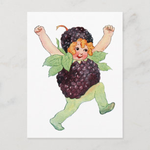 Cute Vintage Blackberry Girl Postcard