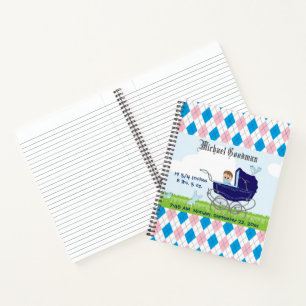 Cute Vintage Blue Baby Boy Carriage Notebook