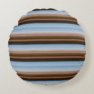 Cute vintage blue brown stripes round cushion