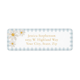Cute Vintage Blue Gingham Daisy Return Address Label