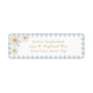 Cute Vintage Blue Gingham Daisy Return Address  Label