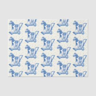 Cute Vintage Blue Hobby Horse Pattern Tissue Paper