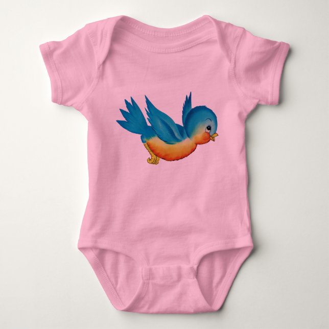 Cute vintage bluebird baby bodysuit (Front)