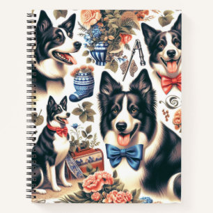Cute Vintage Border Collie Illustration Notebook