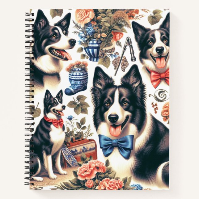 Cute Vintage Border Collie Illustration Notebook (Front)