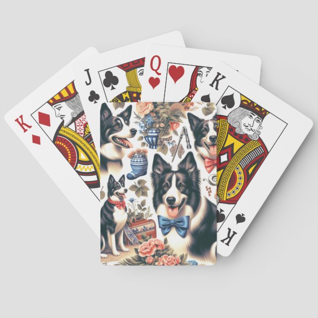 Cute Vintage Border Collie Illustration Playing Cards (Back)