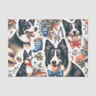 Cute Vintage Border Collie Illustration Tissue Paper