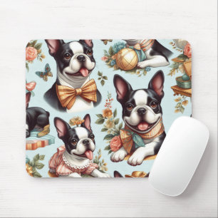 Cute Vintage Boston Terrier Illustration Mouse Pad