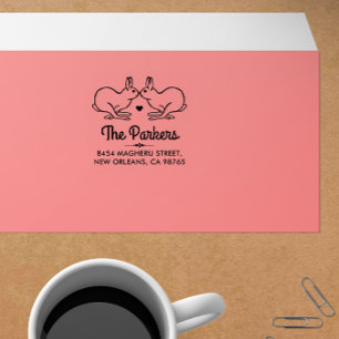 Cute Vintage Bunnies Love Family Name And Address Rubber Stamp