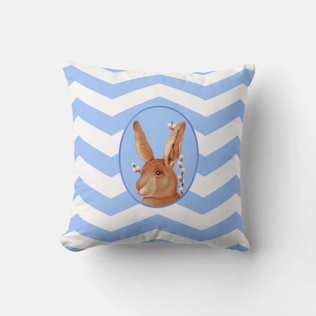 Cute Vintage Bunny and Chevron Pattern Cushion (Front)