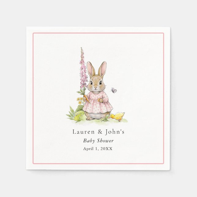 Cute vintage Bunny Baby girl Shower  Napkin (Front)