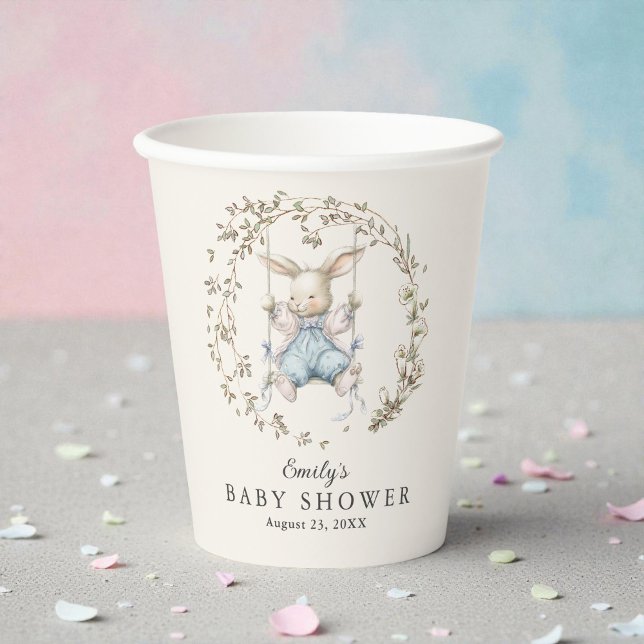 Cute Vintage Bunny Girl Baby Shower Paper Cups (Creator Uploaded)